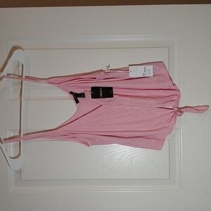 Forever 21 Pink Ribbed Button Tie Tank Size L
